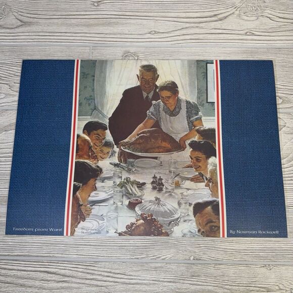 Norman Rockwell "The Four Freedoms" Laminated Placemats Set Of 4 WWII Prints 70s - Picture 11 of 15